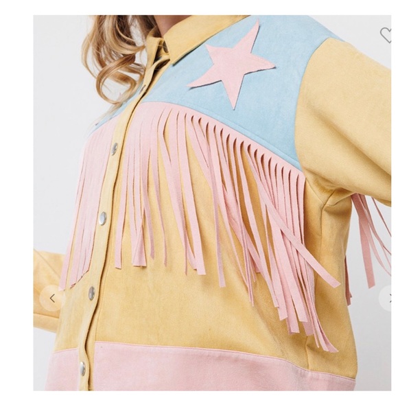 01 Fabulous Multi Fabric Basic Collared Fringe Jacket - Picture 6 of 6